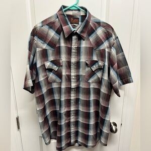 Plains Western Wear Vintage Tall Mens XLT Short Sleeve Plaid Pearl Snap Shirt